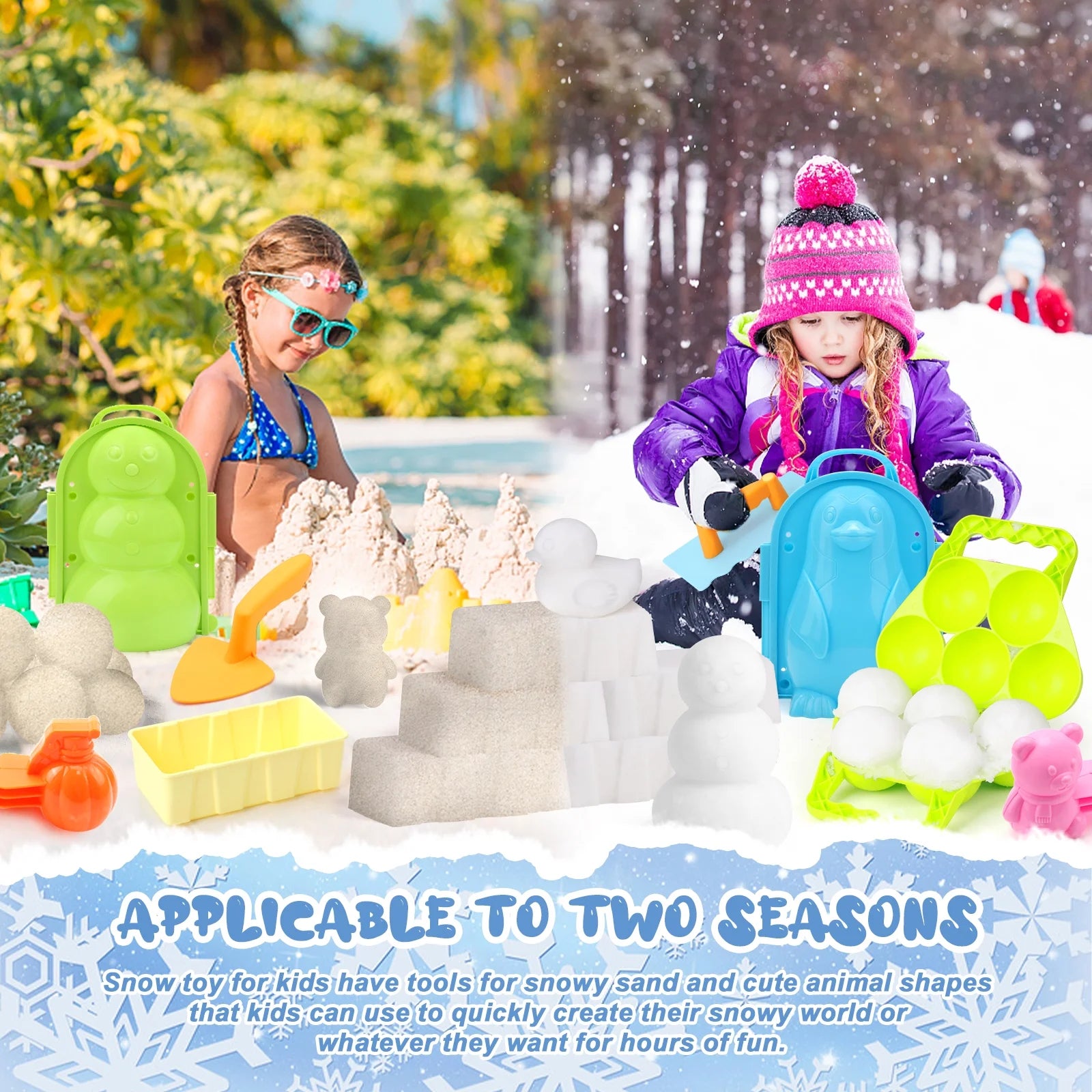 11Pcs Snowball Maker Tool Winter Snow Toys Kit, Sand Molds Beach Toys Plastic Snow Molds, Snow Toys for Kids Outdoors, Children'S Winter Accessories, Ages 3+