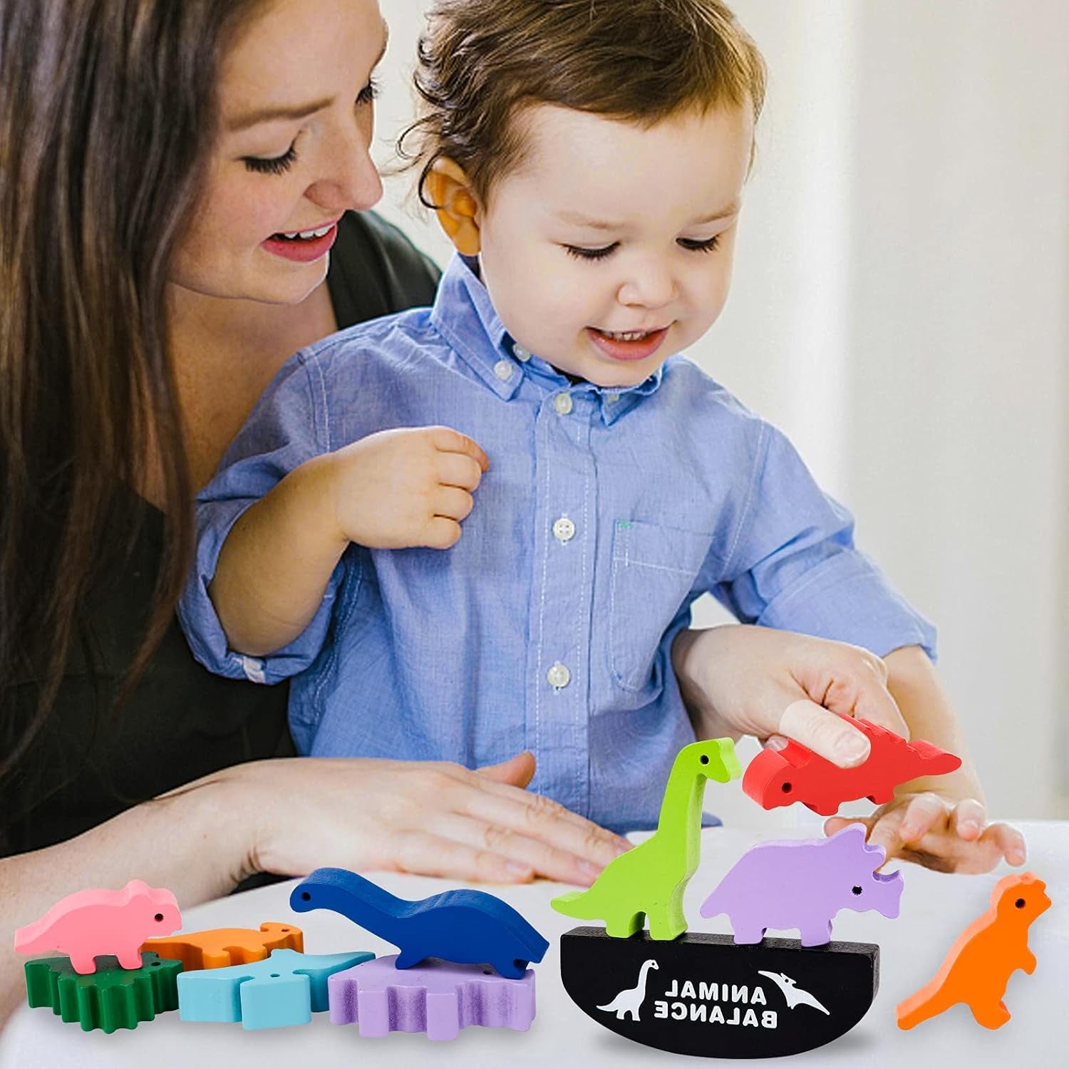 Wooden Dinosaur Stacking Toy for Toddlers Ages 2-5, Montessori Educational Game for Boys and Girls, Perfect Birthday and Christmas Gift