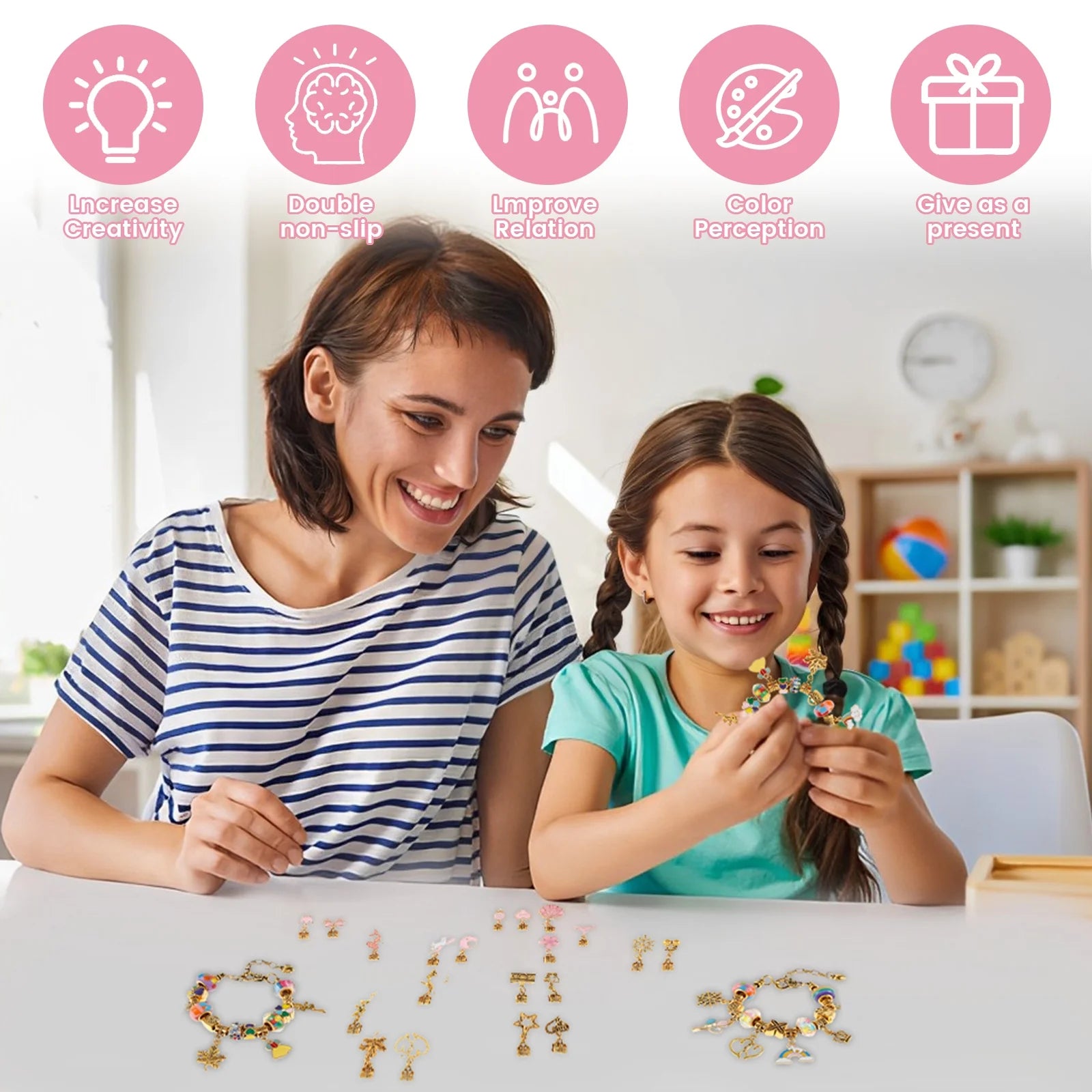 Charm Bracelet Making Kit, Jewellery Making Kit for Girls Gorgeous Rainbow Beads/Mermaid Crafts Gifts Set,Jewelry Making DIY Necklaces Bracelets Headbands Craft Set with Gift Box(67Pcs)