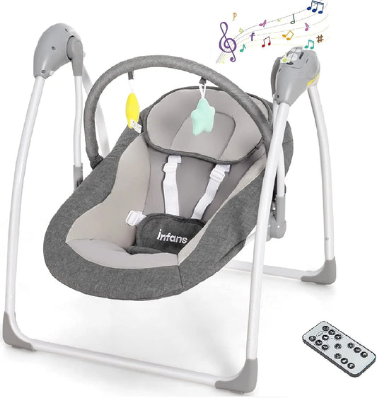 Baby Swing for Infants, Compact Portable Electric Baby Rocker for Newborn W/ 5 Speeds Timing