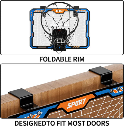 TEMI Remote Controller Indoor Basketball Hoop, 7 LED Light Door Basketball Hoop, Mini Hoop with Scoreboard & 4 Balls,Basketball Toys Gifts for 3 4 5 6 7 8 9 10 11 12 Year Old Boys Girls Kids Teen