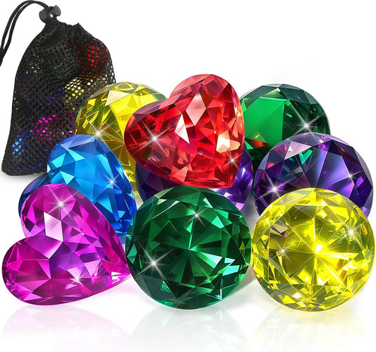 Pool Toys, 9 Pcs Extra Large Dive Gems for Kids Ages 4-8, 8-12, Summer Beach Water Colorful Diamond Toys for Boys Girls Underwater Gemstone Swimming Training Gifts
