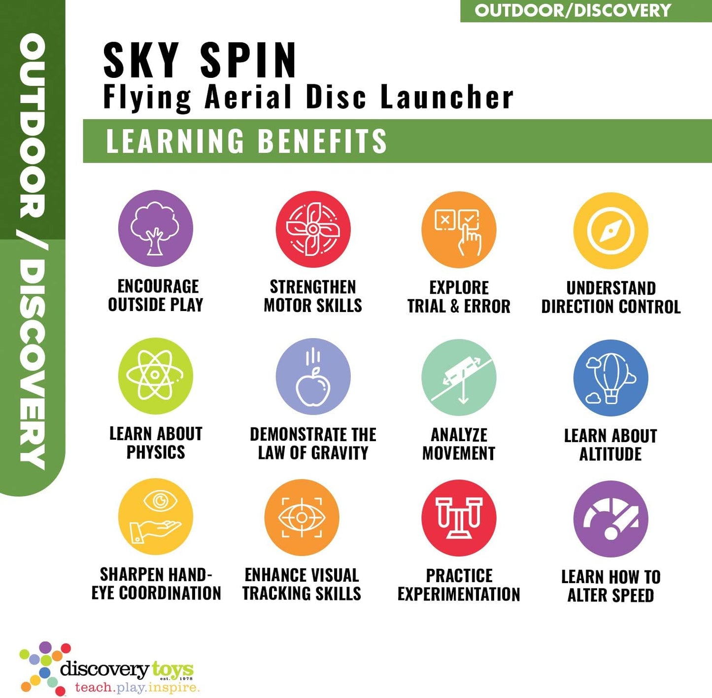 Discovery Toys Sky Spin Aerial Disc Launcher with Dual Large Wings | STEM Educational Toy for Early Childhood Development Ages 6 and Up | Ideal Summer Activity