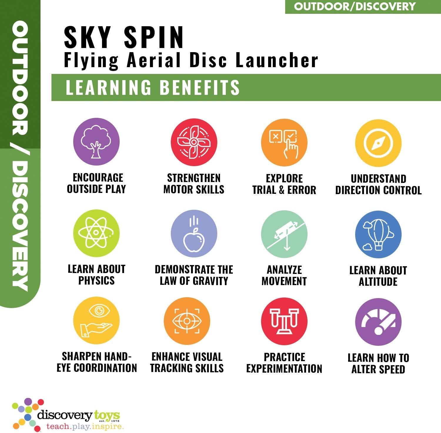 Discovery Toys Sky Spin Aerial Disc Launcher with Dual Large Wings | STEM Educational Toy for Early Childhood Development Ages 6 and Up | Ideal Summer Activity