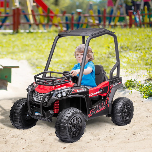 12V Dual Motor Kids UTV, Battery Powered Electric Ride on Truck with Forward and Reverse Function, Lights, MP3/USB, Suspension, Remote Control, Red
