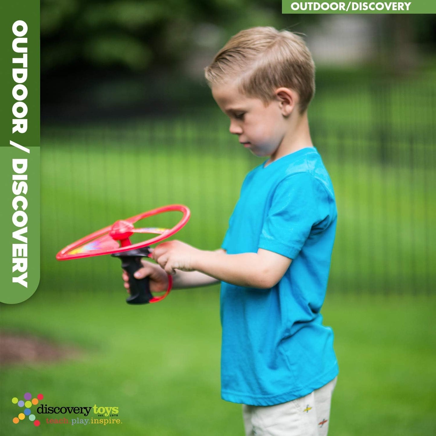 Discovery Toys Sky Spin Aerial Disc Launcher with Dual Large Wings | STEM Educational Toy for Early Childhood Development Ages 6 and Up | Ideal Summer Activity