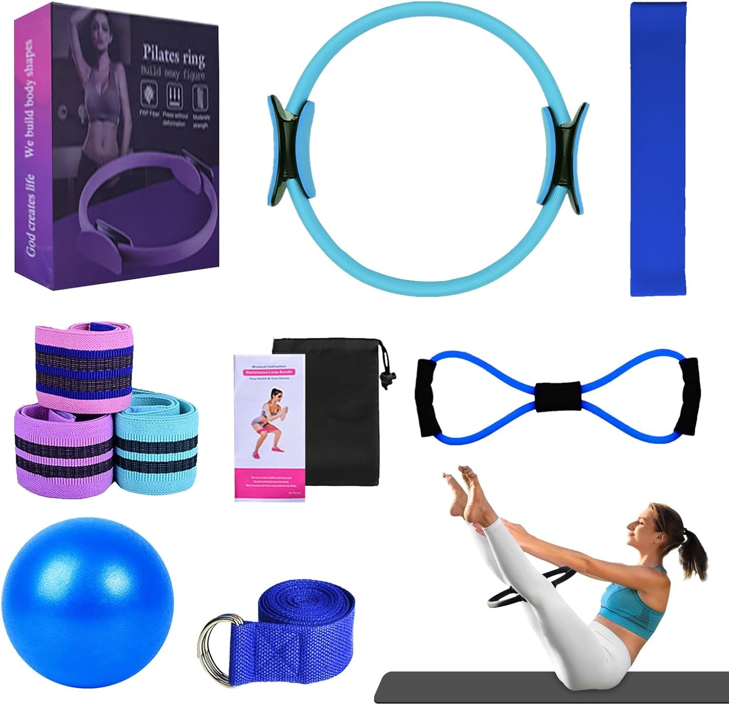 Pilates Essentials Kit for Women, 2025 New Better Me Pilates Kit, Pilates Rings Booty Bands, Yoga Sets for Women, Hip Exercise Band Yoga Ball 25Cm Figure 8 Resistance Band
