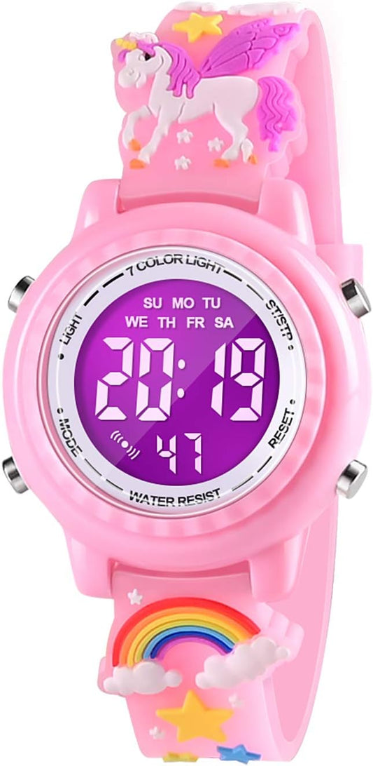 3D Cartoon Waterproof Children's Watches with Alarm - Ideal Gift for Girls Aged 3-10