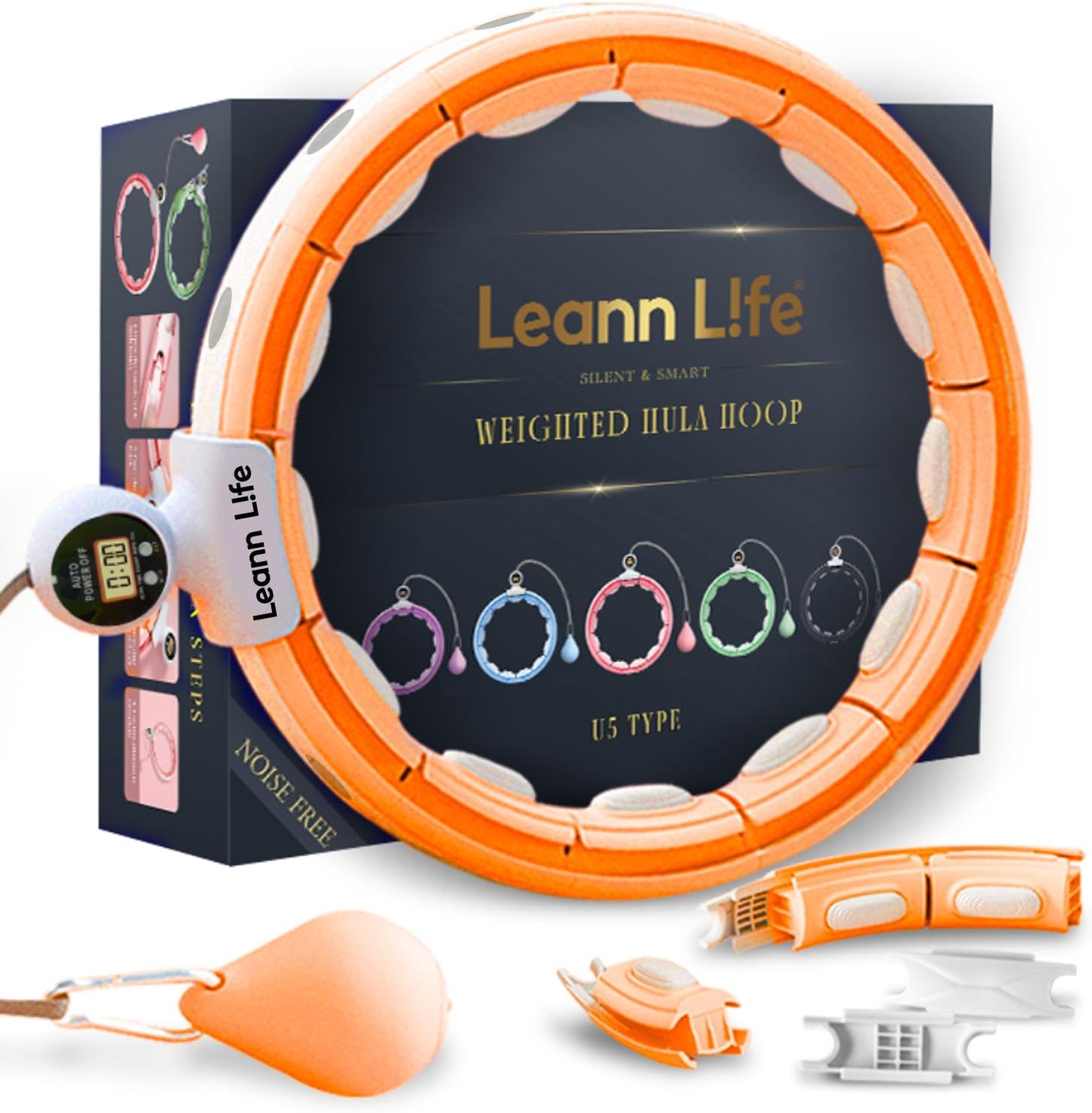 U5-16 Knots Waist 28”- 46”, Silent Smart Weighted Hula Hoop for Adults Weight Loss, Infinity Hoop plus Size, Home Outdoors Fitness Exercise, Abdominal Toner