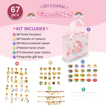 Charm Bracelet Making Kit, Jewellery Making Kit for Girls Gorgeous Rainbow Beads/Mermaid Crafts Gifts Set,Jewelry Making DIY Necklaces Bracelets Headbands Craft Set with Gift Box(67Pcs)