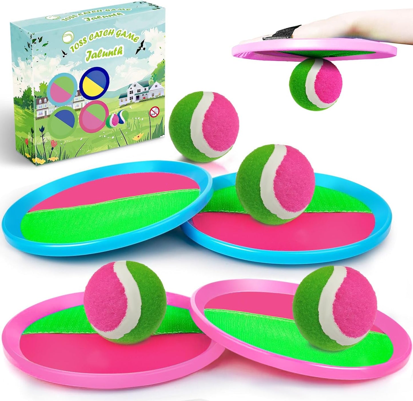Jalunth Ball Catch Set Game Toss Paddle - Beach Toys Back Yard Pool Outdoor Lawn Games Backyard Camping Sticky Mitts Age 3 4 5 6 7 8 9 10 11 12 Years Old Boys Girls Kids Adults Family Easter Gifts