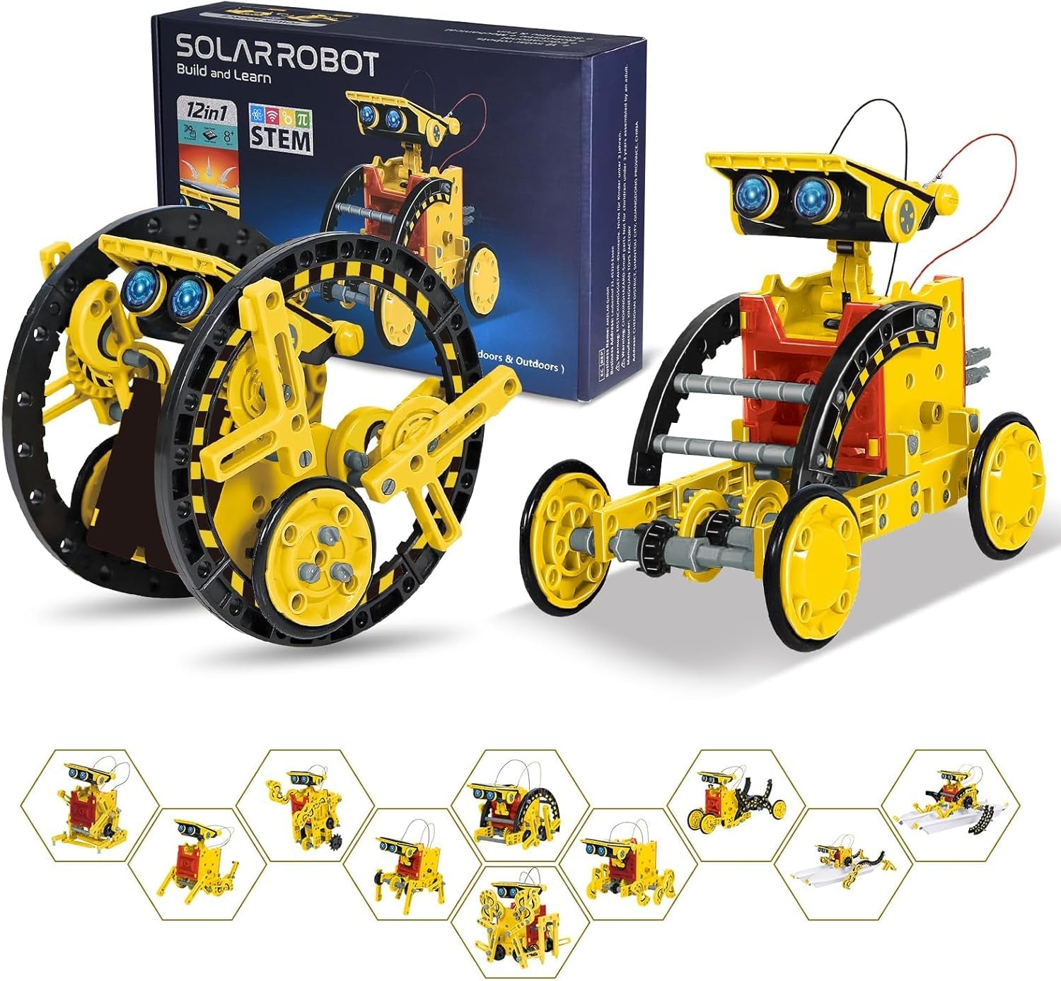 Solar Robot Kit for Kids Age 8-12, STEM Building Toys,12-In-1 Build Your Own Robot with Solar Panel & Battery Power, Science Engineering Christmas Birthday Idea Gifts for Boy Age 8 9 10 11 12