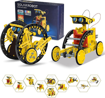 Solar Robot Kit for Kids Age 8-12, STEM Building Toys,12-In-1 Build Your Own Robot with Solar Panel & Battery Power, Science Engineering Christmas Birthday Idea Gifts for Boy Age 8 9 10 11 12