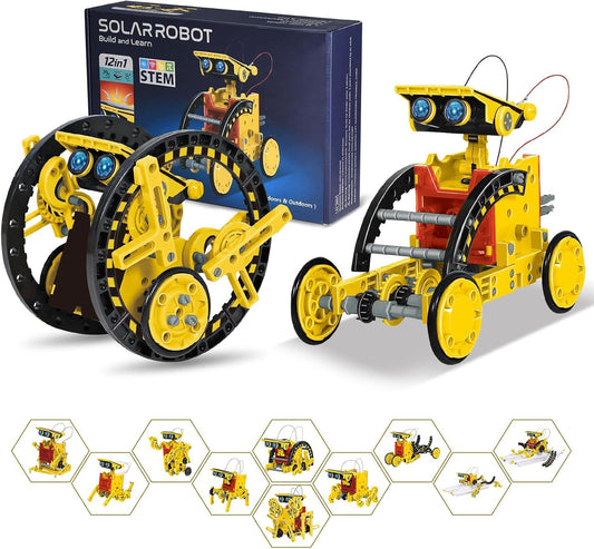 Solar Robot Kit for Kids Age 8-12, STEM Building Toys,12-In-1 Build Your Own Robot with Solar Panel & Battery Power, Science Engineering Christmas Birthday Idea Gifts for Boy Age 8 9 10 11 12