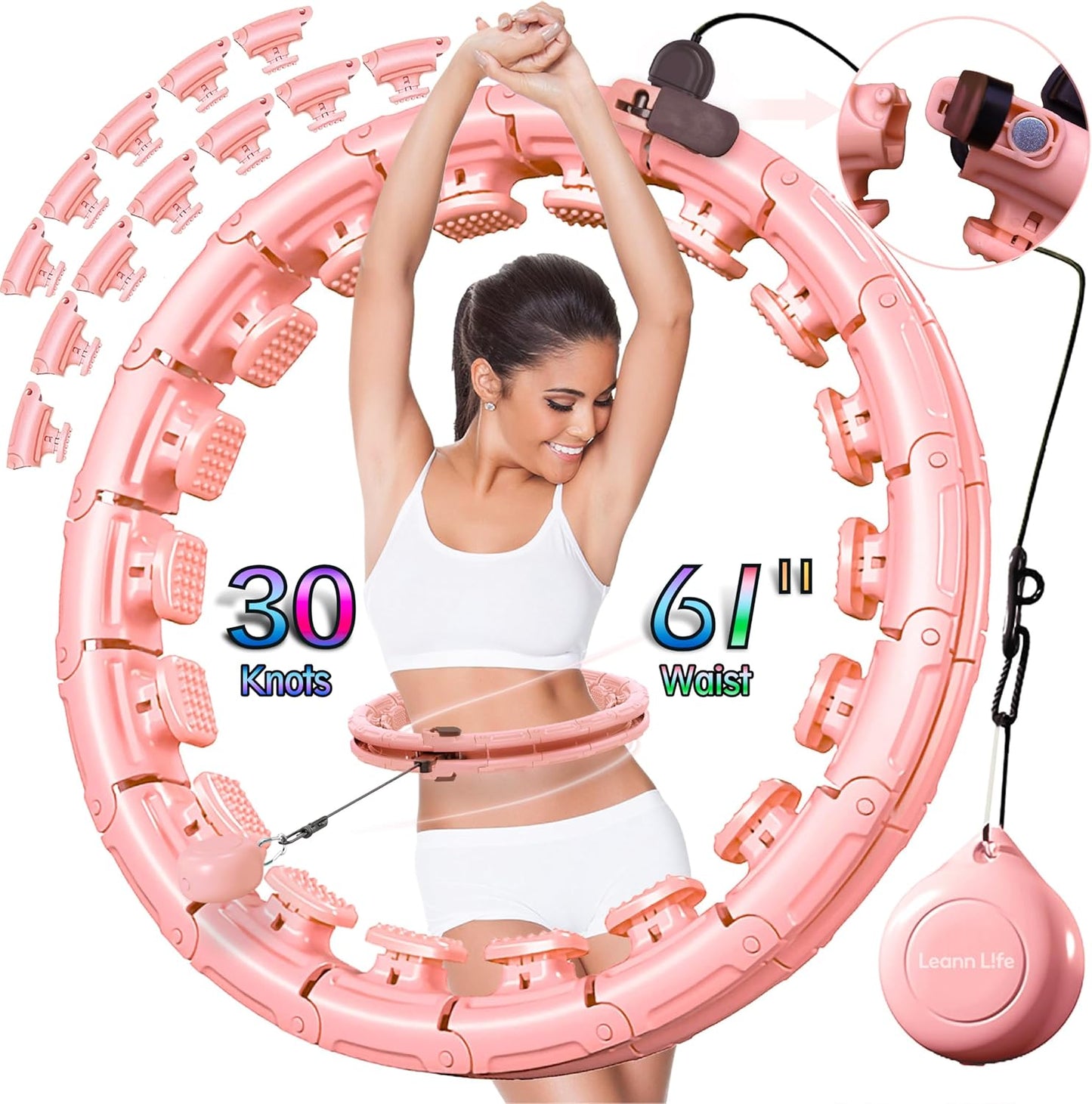 U5-16 Knots Waist 28”- 46”, Silent Smart Weighted Hula Hoop for Adults Weight Loss, Infinity Hoop plus Size, Home Outdoors Fitness Exercise, Abdominal Toner