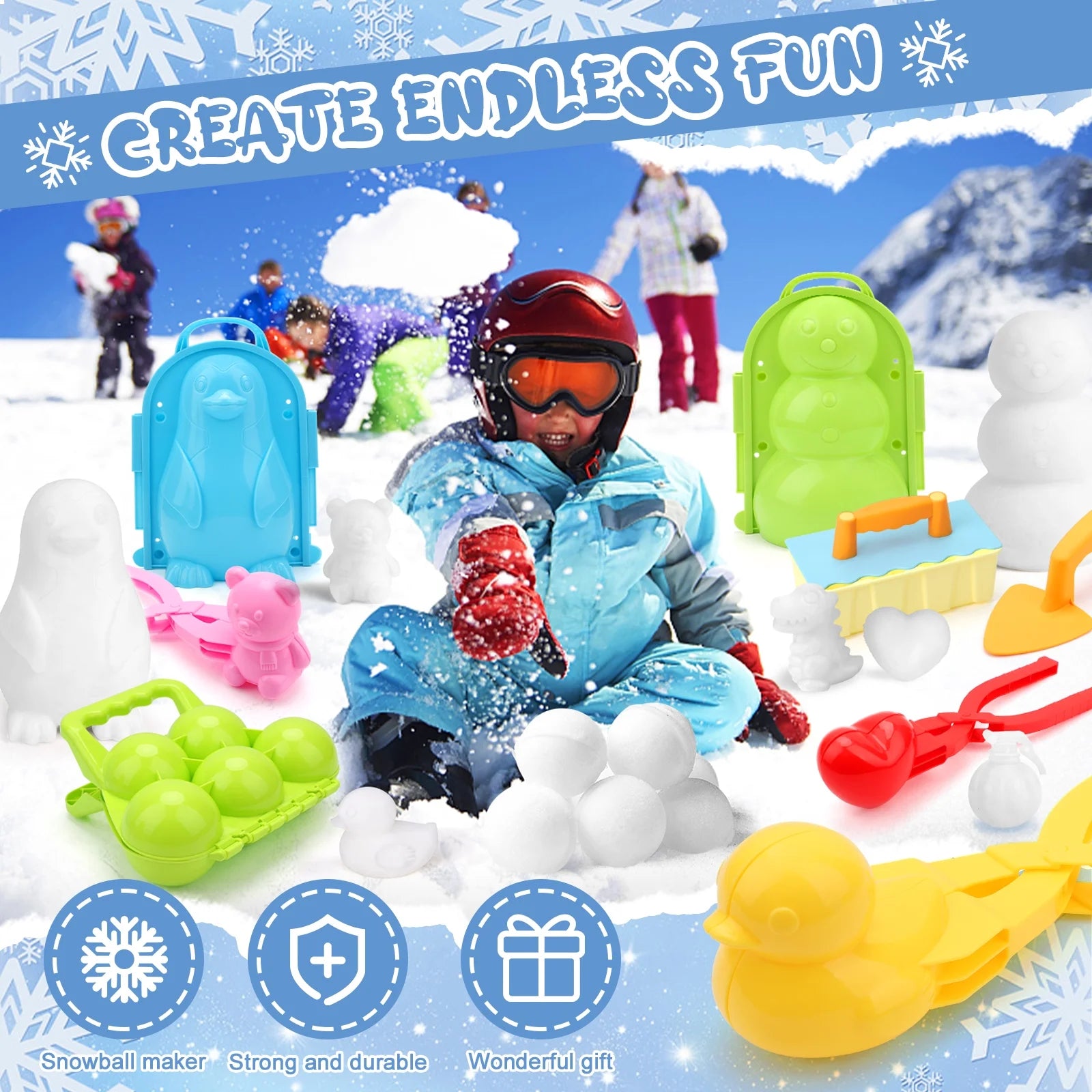 11Pcs Snowball Maker Tool Winter Snow Toys Kit, Sand Molds Beach Toys Plastic Snow Molds, Snow Toys for Kids Outdoors, Children'S Winter Accessories, Ages 3+