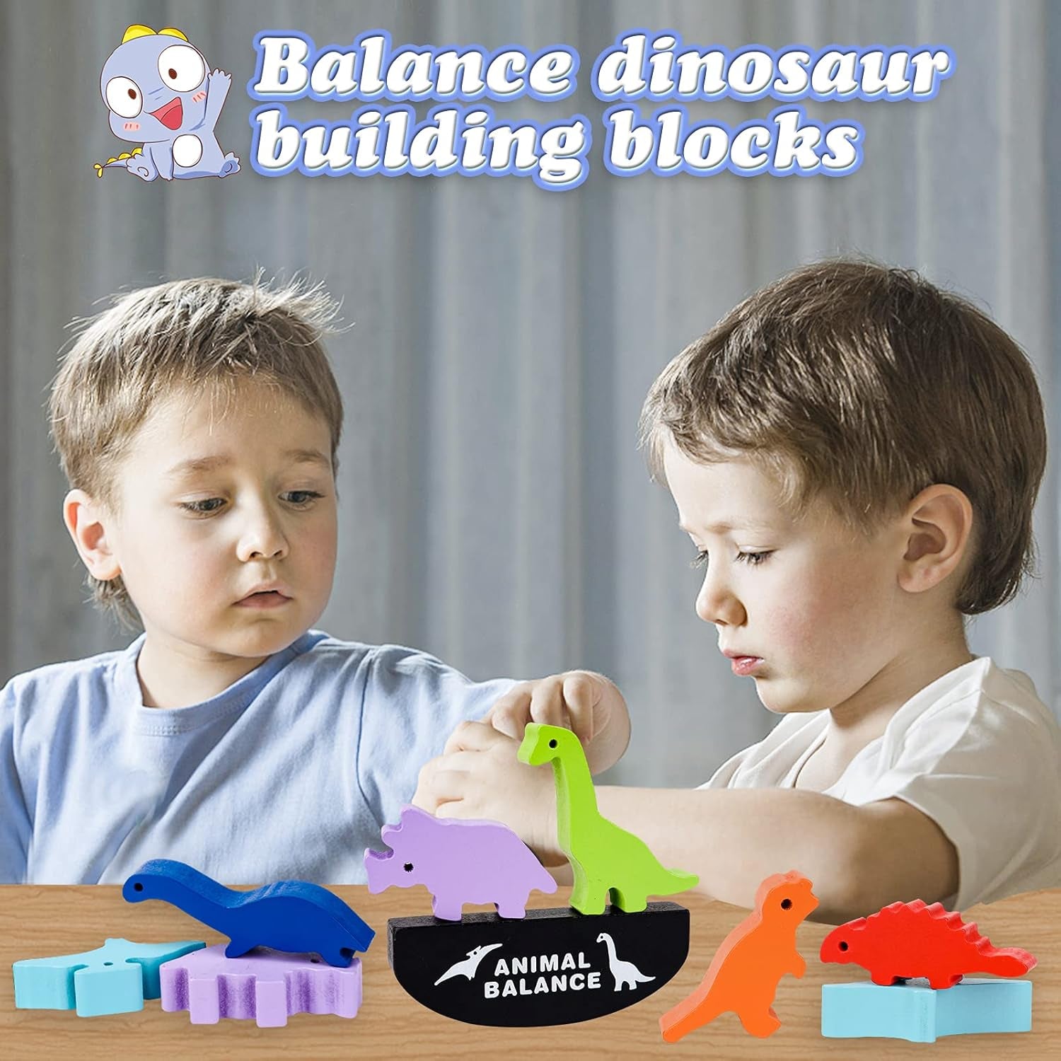 Wooden Dinosaur Stacking Toy for Toddlers Ages 2-5, Montessori Educational Game for Boys and Girls, Perfect Birthday and Christmas Gift