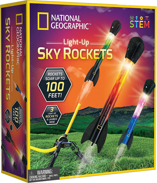 National Geographic Air Rocket Toy – Ultimate LED Rocket Launcher for Kids, Jump and Launch the Light Up, Air Powered, Foam Tipped Rockets up to 100 Feet