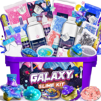 Slime Kit for Girls, Magic Galaxy Slime Making Kit with Magic Sticker,Making Butter Slimes Dark Powder to Make Glitter & Galactic Slimes Stress Relief Toys Fun Gifts Toys for 6-12 Year Olds Girls Boys