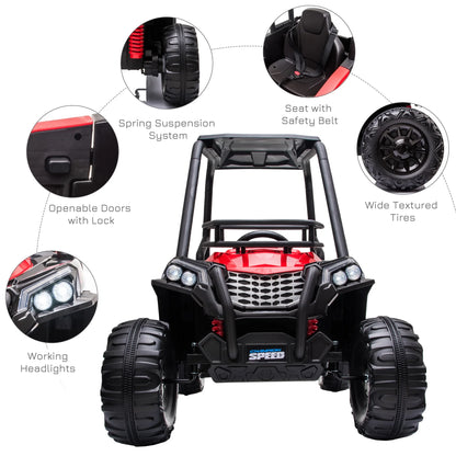 12V Dual Motor Kids UTV, Battery Powered Electric Ride on Truck with Forward and Reverse Function, Lights, MP3/USB, Suspension, Remote Control, Red