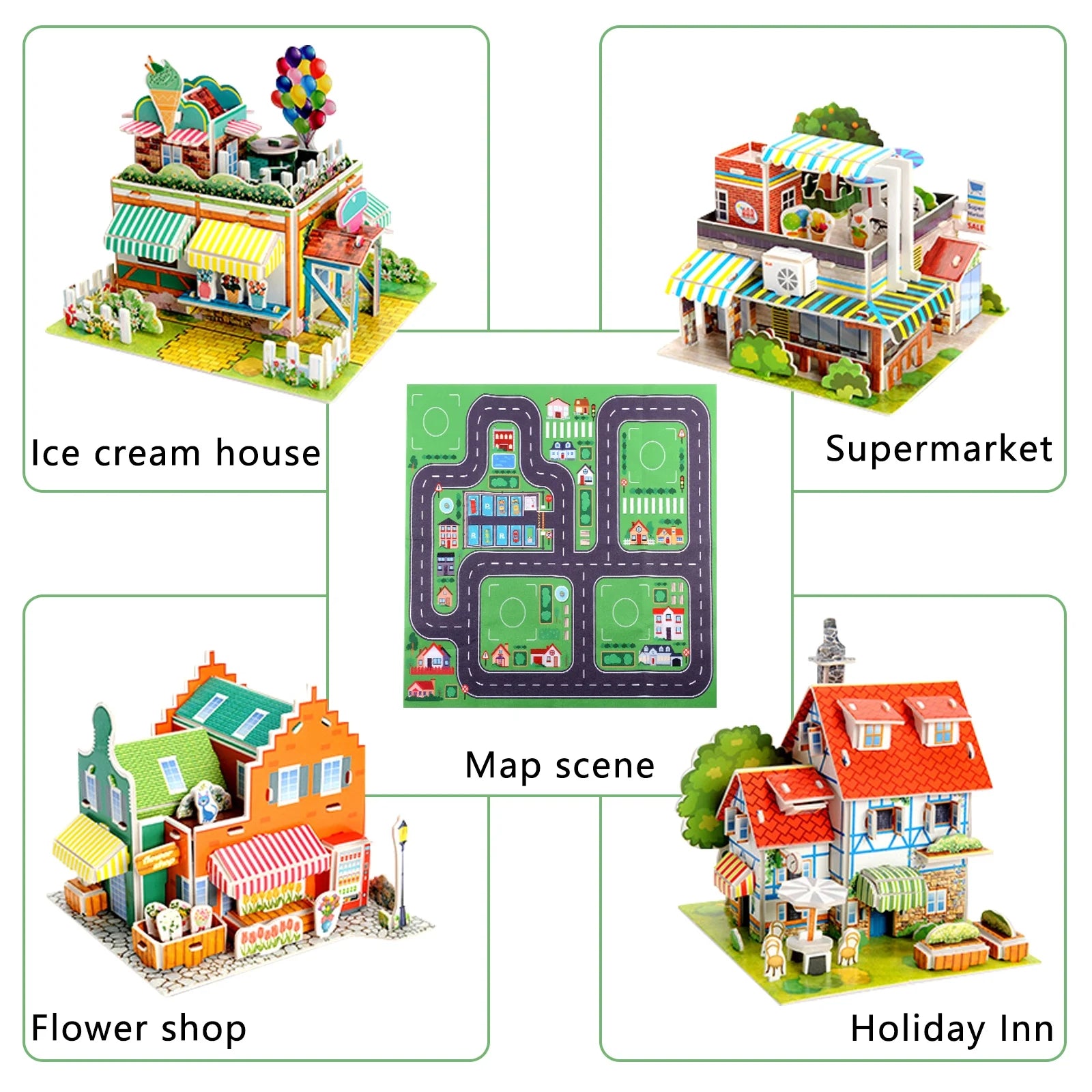 City Map Construction Building Sets with 6 Cartoon Character Toys, Preschool Educational Learning Toys for 6+ Year Old Kids Boys Girls Children