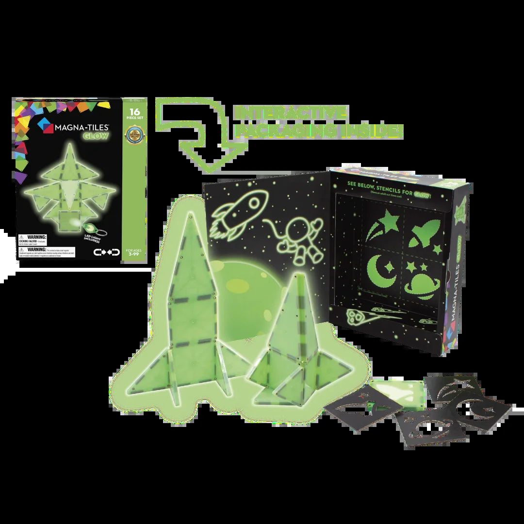 Glow 16-Piece Magnetic Construction Set, the ORIGINAL Magnetic Building Brand