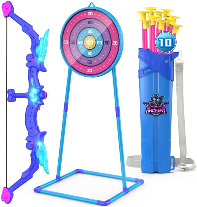2 Pack Bow and Arrow Set for Kids, Light up Archery Set with 14 Suction Cup Arrows, Archery Targets Outdoor Games for Kids Ages 4-8 8-12, Birthday Gifts Toys for 5 6 7 8 9 10 11 12 Year Old Boys Girls