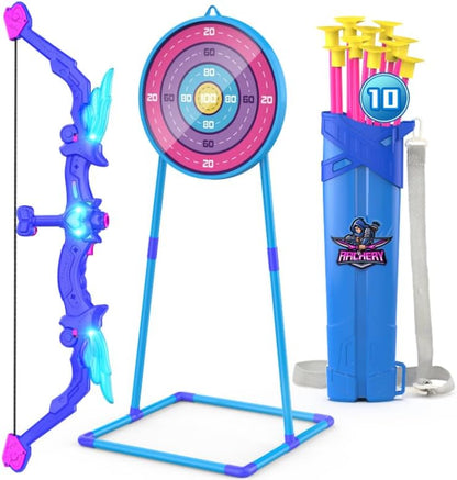 2 Pack Bow and Arrow Set for Kids, Light up Archery Set with 14 Suction Cup Arrows, Archery Targets Outdoor Games for Kids Ages 4-8 8-12, Birthday Gifts Toys for 5 6 7 8 9 10 11 12 Year Old Boys Girls