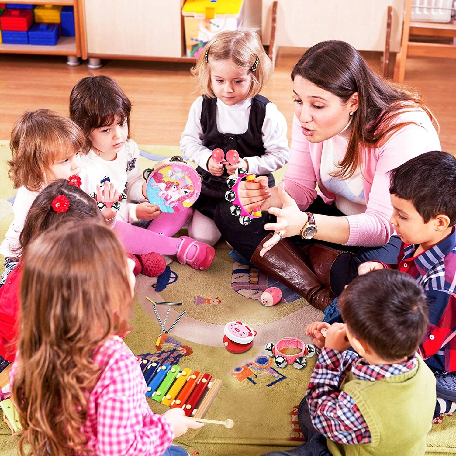 Baby Music Toys Toddler Learning Toy 12-Piece Wooden Montessori Musical Instrument Set for Kid