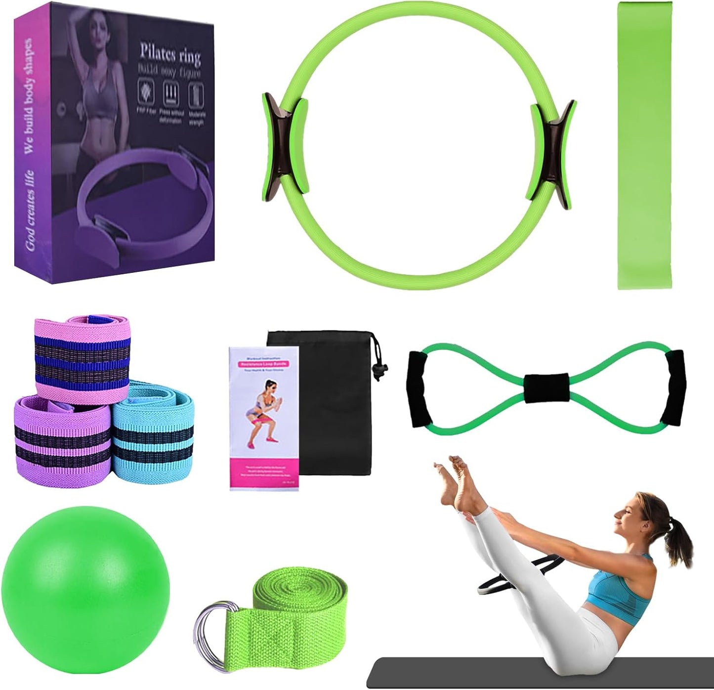Pilates Essentials Kit for Women, 2025 New Better Me Pilates Kit, Pilates Rings Booty Bands, Yoga Sets for Women, Hip Exercise Band Yoga Ball 25Cm Figure 8 Resistance Band