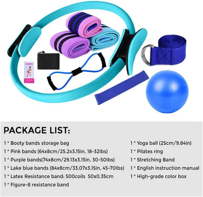 Pilates Essentials Kit for Women, 2025 New Better Me Pilates Kit, Pilates Rings Booty Bands, Yoga Sets for Women, Hip Exercise Band Yoga Ball 25Cm Figure 8 Resistance Band