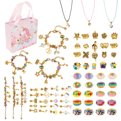 Charm Bracelet Making Kit, Jewellery Making Kit for Girls Gorgeous Rainbow Beads/Mermaid Crafts Gifts Set,Jewelry Making DIY Necklaces Bracelets Headbands Craft Set with Gift Box(67Pcs)