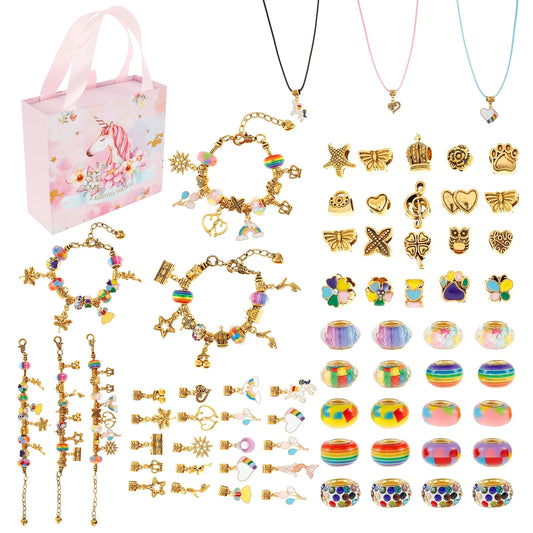Charm Bracelet Making Kit, Jewellery Making Kit for Girls Gorgeous Rainbow Beads/Mermaid Crafts Gifts Set,Jewelry Making DIY Necklaces Bracelets Headbands Craft Set with Gift Box(67Pcs)