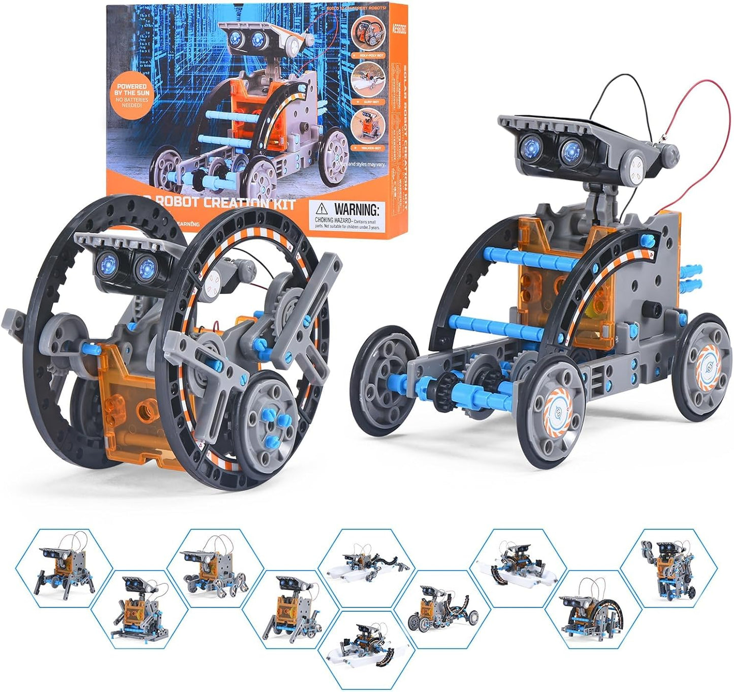 Solar Robot Kit for Kids Age 8-12, STEM Building Toys,12-In-1 Build Your Own Robot with Solar Panel & Battery Power, Science Engineering Christmas Birthday Idea Gifts for Boy Age 8 9 10 11 12