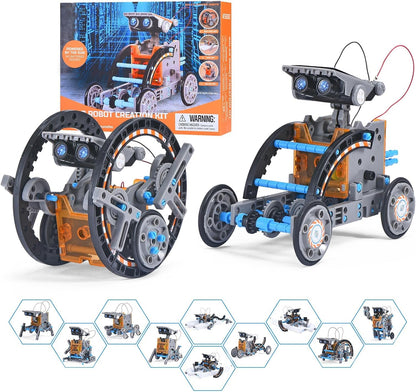 Solar Robot Kit for Kids Age 8-12, STEM Building Toys,12-In-1 Build Your Own Robot with Solar Panel & Battery Power, Science Engineering Christmas Birthday Idea Gifts for Boy Age 8 9 10 11 12