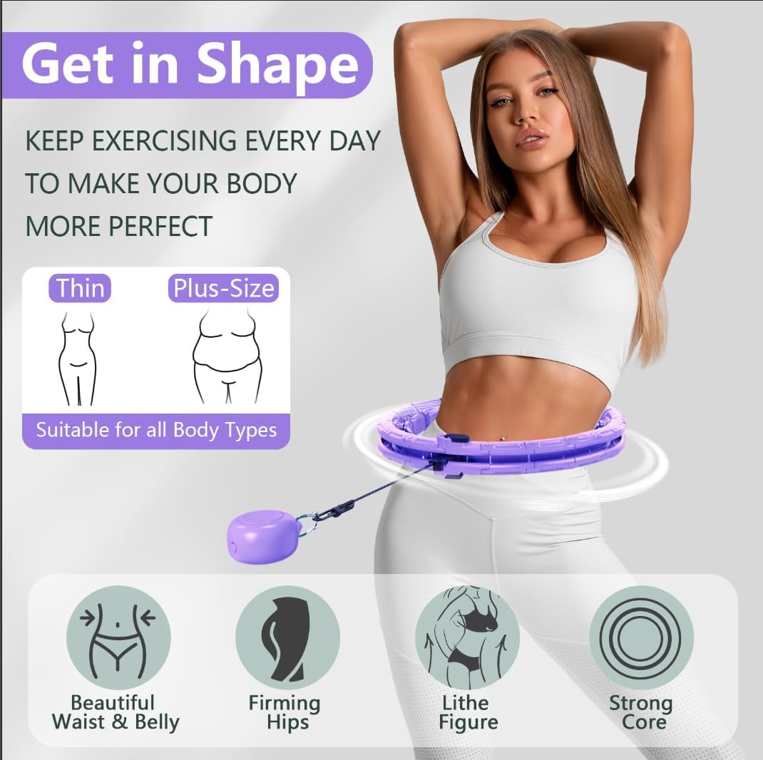 U5-16 Knots Waist 28”- 46”, Silent Smart Weighted Hula Hoop for Adults Weight Loss, Infinity Hoop plus Size, Home Outdoors Fitness Exercise, Abdominal Toner